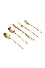 Misette Squiggle 5 Piece Cutlery Set in Matte Gold, view 1, click to view large image.