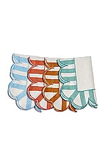 Misette Embroidered Linen Scalloped Stripe Napkins Set Of 4 in Natural & Multicolor, view 1, click to view large image.