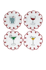 Misette Embroidered Linen Coasters Set Of 4 in Red, Blue, Amber, & Green, view 1, click to view large image.