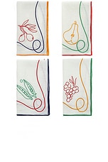 Misette Embroidered Linen Napkins Set Of 4 in Multicolor Fruits & Veggies, view 1, click to view large image.