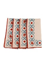 Misette Embroidered Linen Napkins Set Of 4 in Floral Red & Green, view 1, click to view large image.