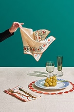 Misette Embroidered Linen Napkins Set Of 4 in Floral Red & Green, view 3, click to view large image.