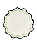 Misette Embroidered Linen Placemats Set Of 4 in Colorblock Dark Green & Sage, view 1, click to view large image.