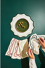 Misette Embroidered Linen Placemats Set Of 4 in Colorblock Dark Green & Sage, view 2, click to view large image.