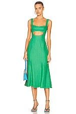 MATTHEW BRUCH for FWRD Eva Fluted Midi Dress in Kelly Green, view 1, click to view large image.