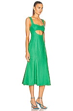 MATTHEW BRUCH for FWRD Eva Fluted Midi Dress in Kelly Green, view 2, click to view large image.