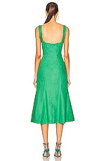 MATTHEW BRUCH for FWRD Eva Fluted Midi Dress in Kelly Green, view 3, click to view large image.