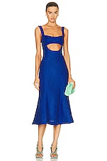 MATTHEW BRUCH Eva Fluted Midi Dress in Cobalt, view 1, click to view large image.