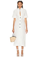 MATTHEW BRUCH Blouson Midi Shirt Dress in White Viscose Linen, view 1, click to view large image.