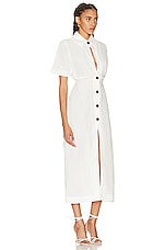 MATTHEW BRUCH Blouson Midi Shirt Dress in White Viscose Linen, view 2, click to view large image.