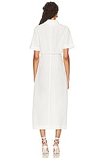 MATTHEW BRUCH Blouson Midi Shirt Dress in White Viscose Linen, view 3, click to view large image.