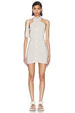 MATTHEW BRUCH Twist Button Up Mini Dress in Oatmeal Stripe, view 1, click to view large image.