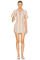 MATTHEW BRUCH Cargo Button Up Mini Shirt Dress in Orange Tie Dye, view 1, click to view large image.