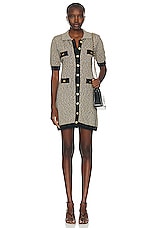MATTHEW BRUCH Tweed Knit Collared Button Up Mini Dress in Black, view 1, click to view large image.