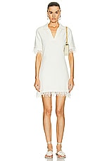 MATTHEW BRUCH Fringe Polo Knit Mini Dress in Cream, view 1, click to view large image.