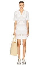 MATTHEW BRUCH Variegated Knit Mesh Polo Dress in White, view 1, click to view large image.