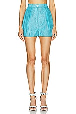 MATTHEW BRUCH Button Pleated Short in Bright Blue Crinkle, view 1, click to view large image.