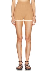 MATTHEW BRUCH Rib Knit Hot Short in Khaki, view 1, click to view large image.