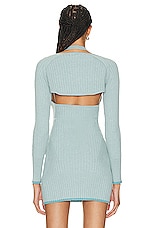 MATTHEW BRUCH Rib Knit Shrug in Seafoam, view 3, click to view large image.