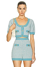 MATTHEW BRUCH Tweed Knit Apron Crop Top in Seafoam, view 1, click to view large image.