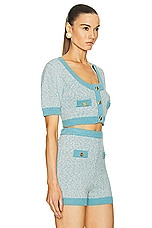 MATTHEW BRUCH Tweed Knit Apron Crop Top in Seafoam, view 2, click to view large image.