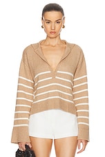 MATTHEW BRUCH Striped Sailor Knit Pullover Sweater in Khaki, view 1, click to view large image.