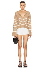 MATTHEW BRUCH Striped Sailor Knit Pullover Sweater in Khaki, view 4, click to view large image.