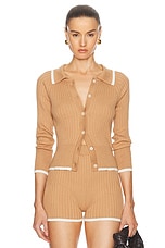 MATTHEW BRUCH Rib Knit Cropped Cardigan in Khaki, view 1, click to view large image.