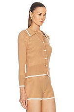 MATTHEW BRUCH Rib Knit Cropped Cardigan in Khaki, view 2, click to view large image.