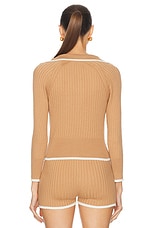MATTHEW BRUCH Rib Knit Cropped Cardigan in Khaki, view 3, click to view large image.