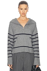 MATTHEW BRUCH Quarter Zip Striped Knit Pullover Sweater in Charcoal Knit, view 1, click to view large image.