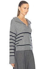 MATTHEW BRUCH Quarter Zip Striped Knit Pullover Sweater in Charcoal Knit, view 2, click to view large image.