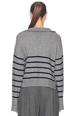 MATTHEW BRUCH Quarter Zip Striped Knit Pullover Sweater in Charcoal Knit, view 3, click to view large image.