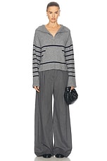 MATTHEW BRUCH Quarter Zip Striped Knit Pullover Sweater in Charcoal Knit, view 4, click to view large image.