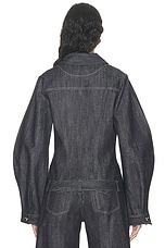 MATTHEW BRUCH Seamed Leg Of Mutton Jacket in Dark Denim, view 3, click to view large image.