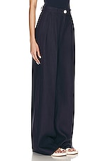 MATTHEW BRUCH Button Pleated Trouser in Navy, view 2, click to view large image.