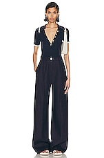 MATTHEW BRUCH Button Pleated Trouser in Navy, view 4, click to view large image.