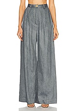 MATTHEW BRUCH Button Pleated Trouser in Denim, view 1, click to view large image.