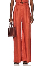 MATTHEW BRUCH Button Pleated Trouser in Terracotta, view 1, click to view large image.