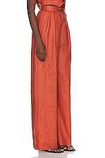 MATTHEW BRUCH Button Pleated Trouser in Terracotta, view 2, click to view large image.