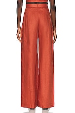 MATTHEW BRUCH Button Pleated Trouser in Terracotta, view 3, click to view large image.