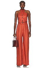 MATTHEW BRUCH Button Pleated Trouser in Terracotta, view 4, click to view large image.
