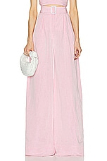 MATTHEW BRUCH Wide Leg Pleated Pant in Pink, view 1, click to view large image.