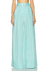 MATTHEW BRUCH Wide Leg Pleated Pant in Seafoam Melange, view 1, click to view large image.