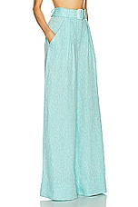 MATTHEW BRUCH Wide Leg Pleated Pant in Seafoam Melange, view 2, click to view large image.