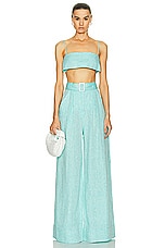 MATTHEW BRUCH Wide Leg Pleated Pant in Seafoam Melange, view 4, click to view large image.