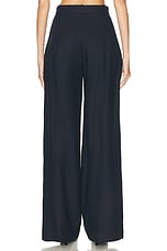 MATTHEW BRUCH Button Pleated Trouser in Navy Wool Twill, view 4, click to view large image.