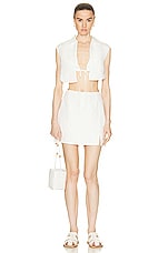 MATTHEW BRUCH Slit Mini Skirt in White Viscose Linen, view 4, click to view large image.