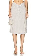 MATTHEW BRUCH Twist Midi Skirt in Oatmeal Stripe, view 1, click to view large image.
