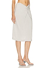 MATTHEW BRUCH Twist Midi Skirt in Oatmeal Stripe, view 2, click to view large image.